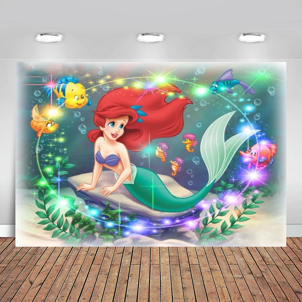 

Photography Backdrops Sparkle Spots Ariel Princess Little Mermaid Rocks Chair Children Birthday Backgrounds Photo Backdrop