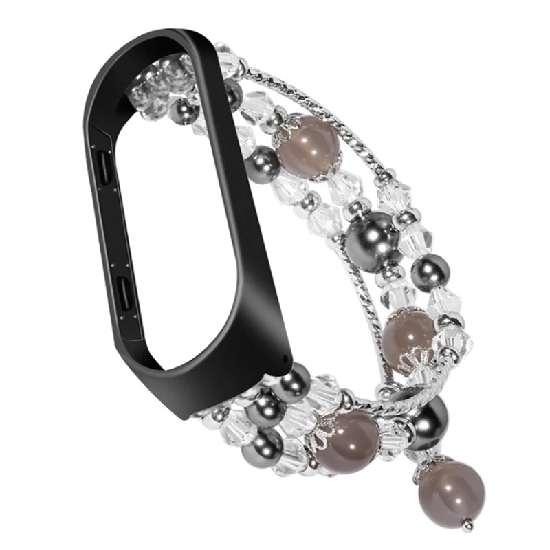 Black BOORUI Crystal mi Band 4 ремешка Pulseira бусы Агатовая цепочка металлическая Замена для Xiaomi mi Band 3 4 ремешок Correa mi Band 3 - Цвет: Black