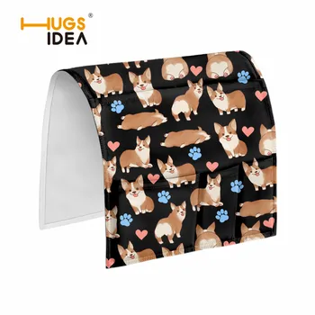 

Sofa Chair Arm Rest Storage Bag Kawaii Black Corgi Printed Couch Remote Control Phone Storage Box Magazine Sundries Organizer