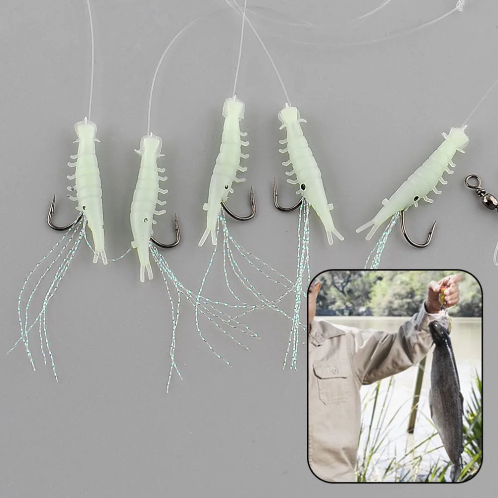 

NEW 5pcs Luminous Shrimp Baits Fishing Lure Single Hook Tackle Crank New