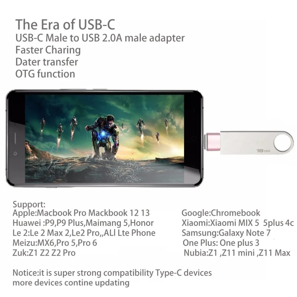 USB C OTG type C Thunderbolt 3 адаптер USB-C конвертер для Macbook Pro p10 p20 samsung Note 7 8 9+ mi 5 5S 6 S8 Oneplus 3 2