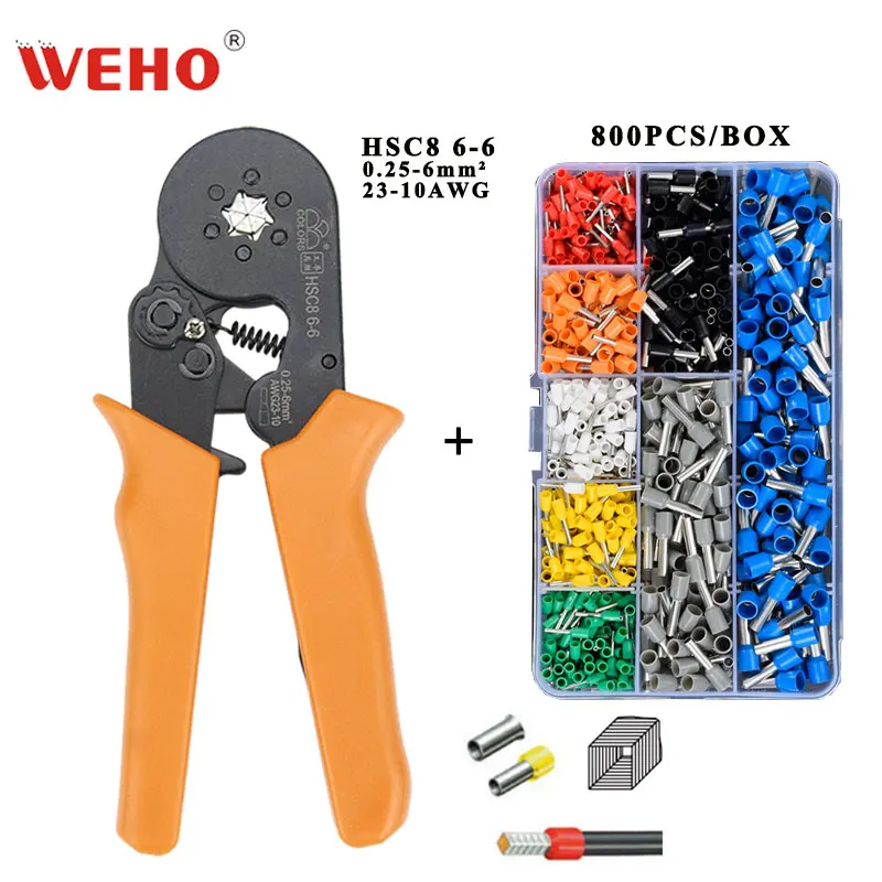 

Tubular terminal crimping tools pliers mini electrical pliers HSC8 6-6 0.25-6mm2 23-10AWG high precision clamp sets