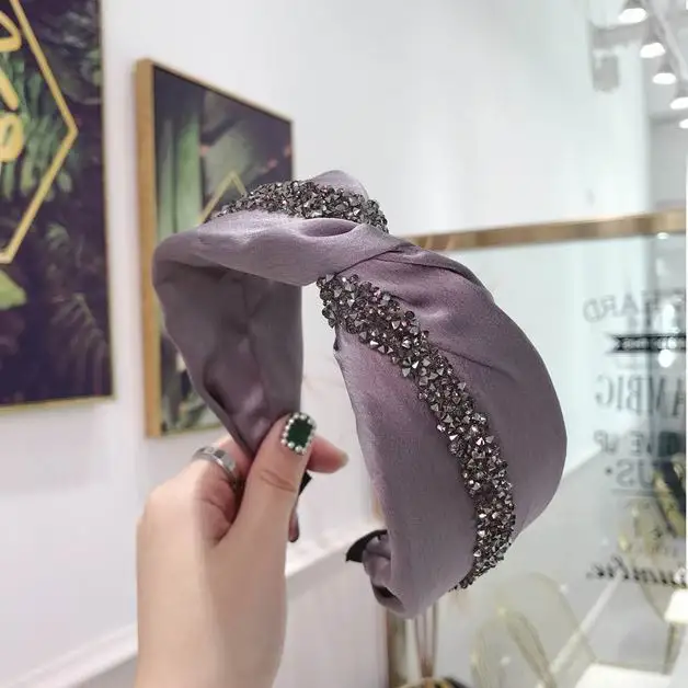 Корейская новая Узловая широкая полоска ткани женские обручи модные аксессуары для волос сияющие хрустальные стразы повязки для волос Головные уборы