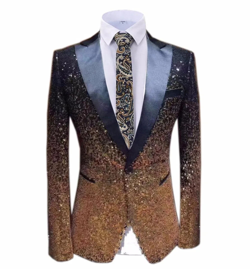 1 шт. Блестящий Мужской Блейзер костюм Slim Fit пиковая Нотч лацкан смокинг для вечеринка, Свадебный банкет ночной клуб блейзер