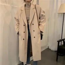 

Women Autumn Winter Trench Coat Jacket Loose Thicken Warm Double Breasted Lapel Overcoat Female New Long Sleeve Solid Outwear
