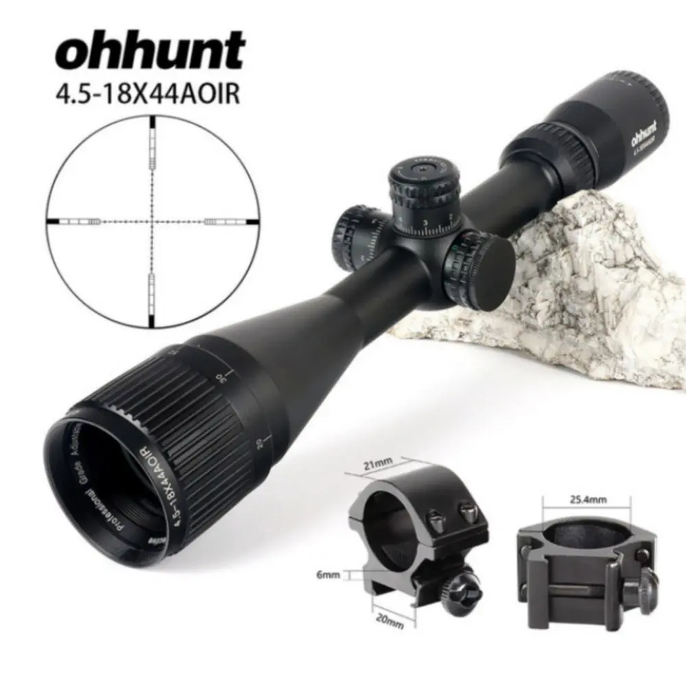 Черный Ohhunt 4,5-18x44 AOIR тактическая оптика прицелы RGB стекло освещение сетка с Windage Elevation Lock прицел - Цвет: Черный