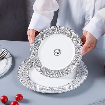 

Bone China Dinner Plate Hotel Model Room Decoration Plate Restaurant Knife and Fork Steak Plate Ceramic Tableware