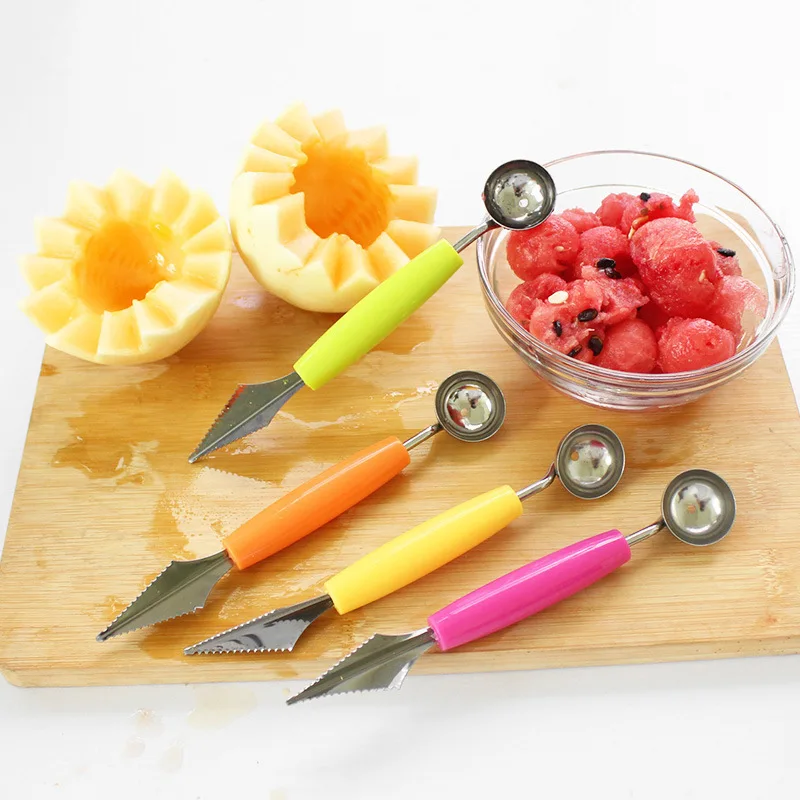 

TY Kitchen Double Headed Stainless Steel Fruit Melon Baller Ridge Design Carving Knife Ice Cream Watermelon Fruit Platter wa sha