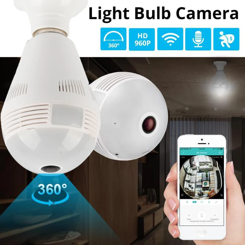 

WiFi Bulb Lamp IP Camera ICSEE XMeye APP HD FULL 1080P 360 degree VR Audio Card-Slot security indoor surveillance system