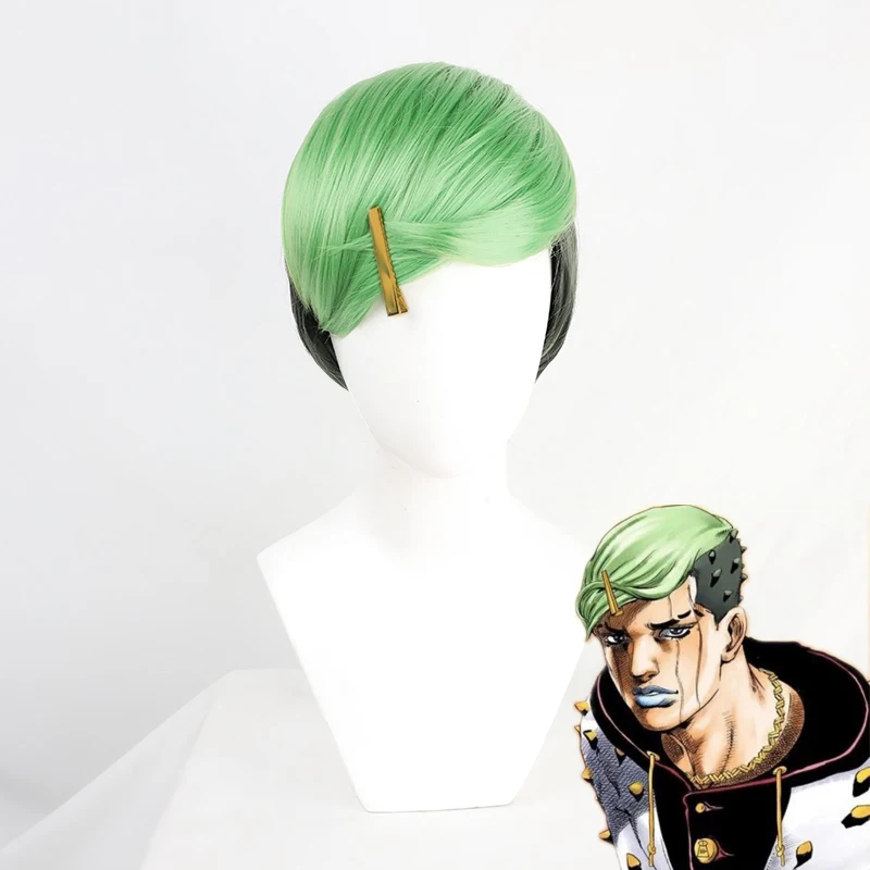 

JoJo's Bizarre Adventure Cosplay Jobin Higashikata Green Black Short Synthetic Hair Carnival Halloween Party Role Play Wigs