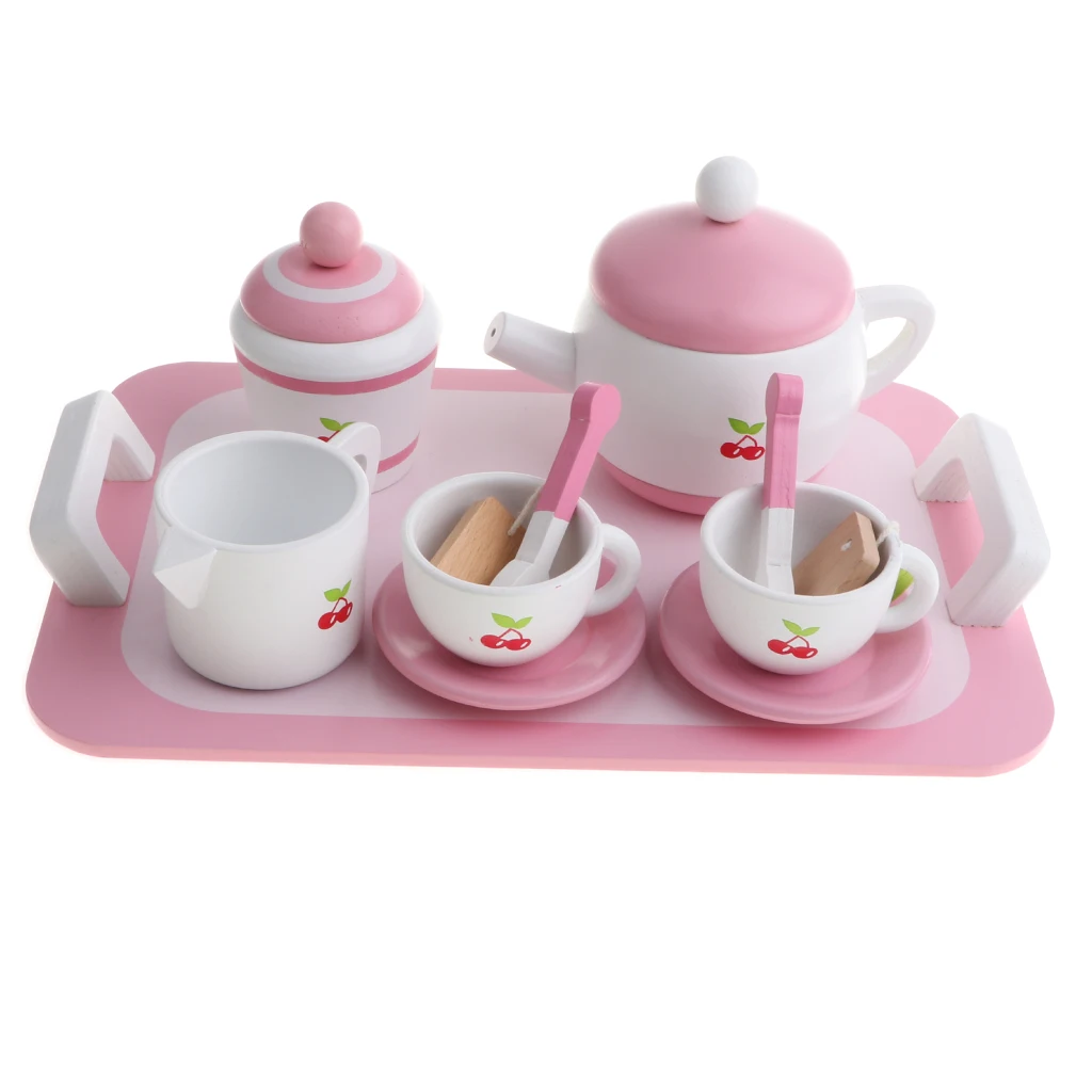 Wooden Tea Set Party Children Kids Pretend Play Developmental Game Toys