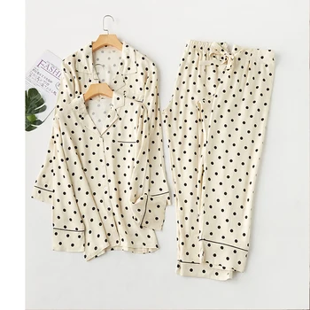 

Couple Pajamas Polka Dot Print Lapel Casual Sleepwear Pajamas Set Cartoon Home Clothes Nighty Pajamas For Women