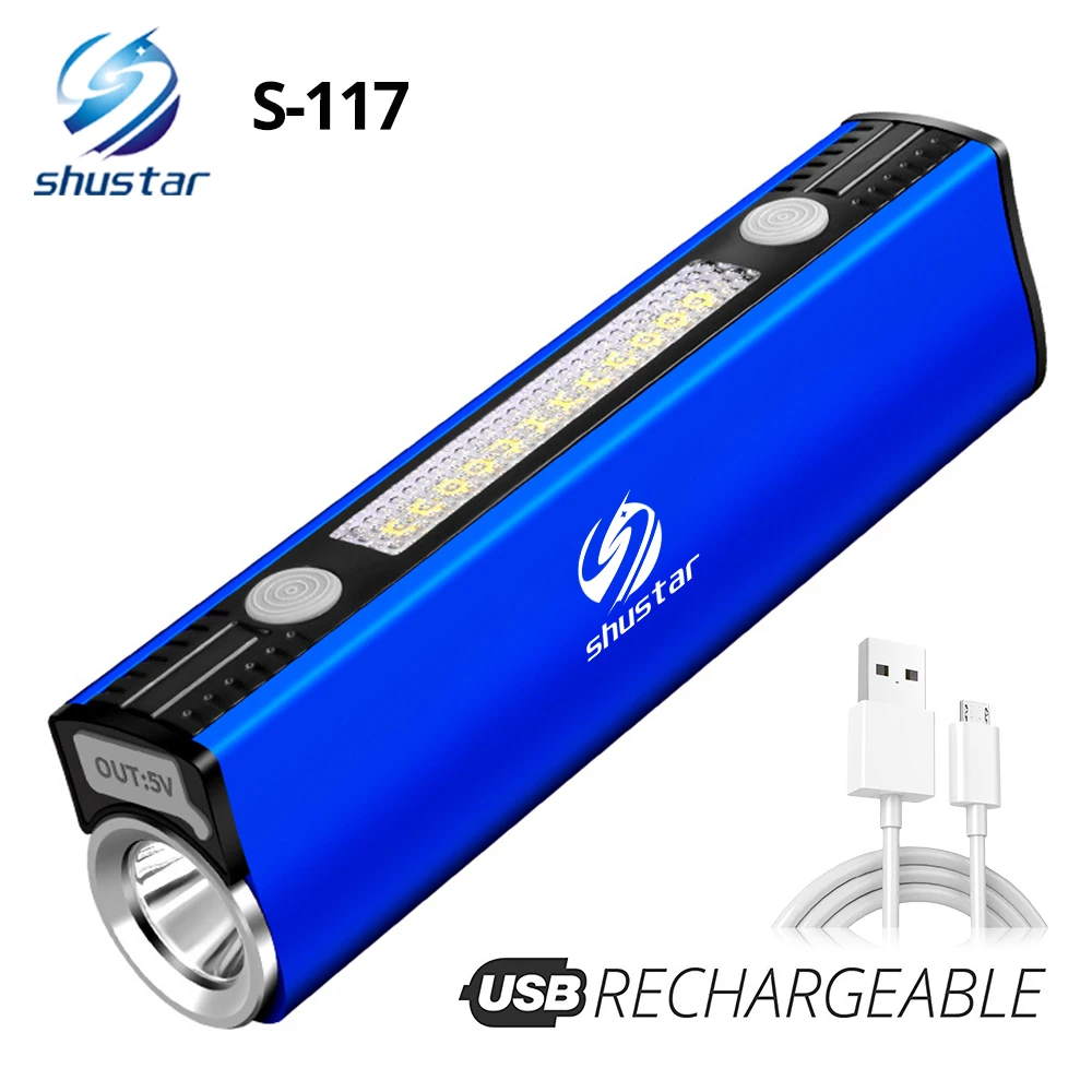 

Rechargeable Multi-Function LED Flashlight With Side Light and Bottom cigarette lighter Waterproof 4 Lighting modes camping lamp