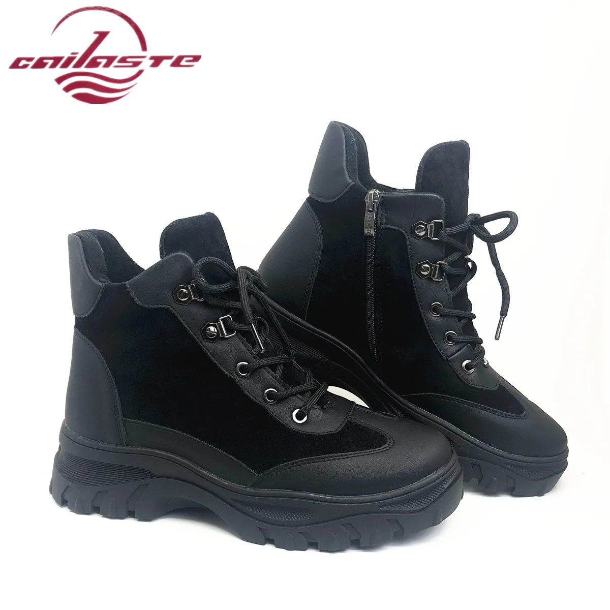 

CAILASTE women sneakers winter shoes wool blend zipper martin shoes round toe lace up ankle boots warm fur outdoors snow shoes