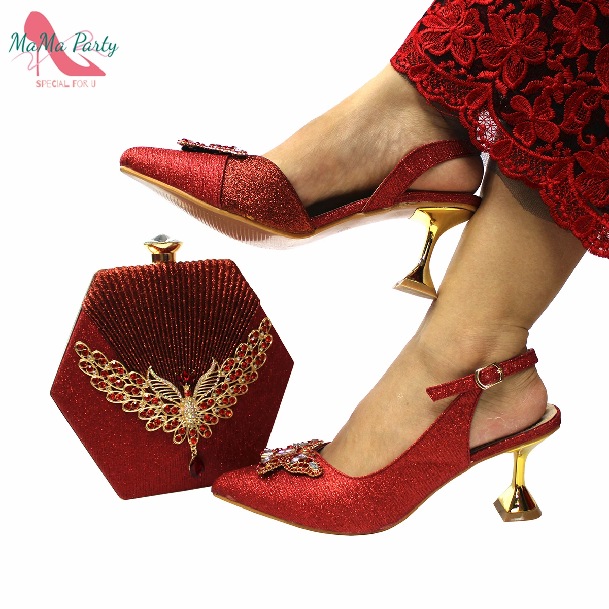 Latest Design Red Color Matching Women Shoes and Bag Set Decorated wit –  AMAIO