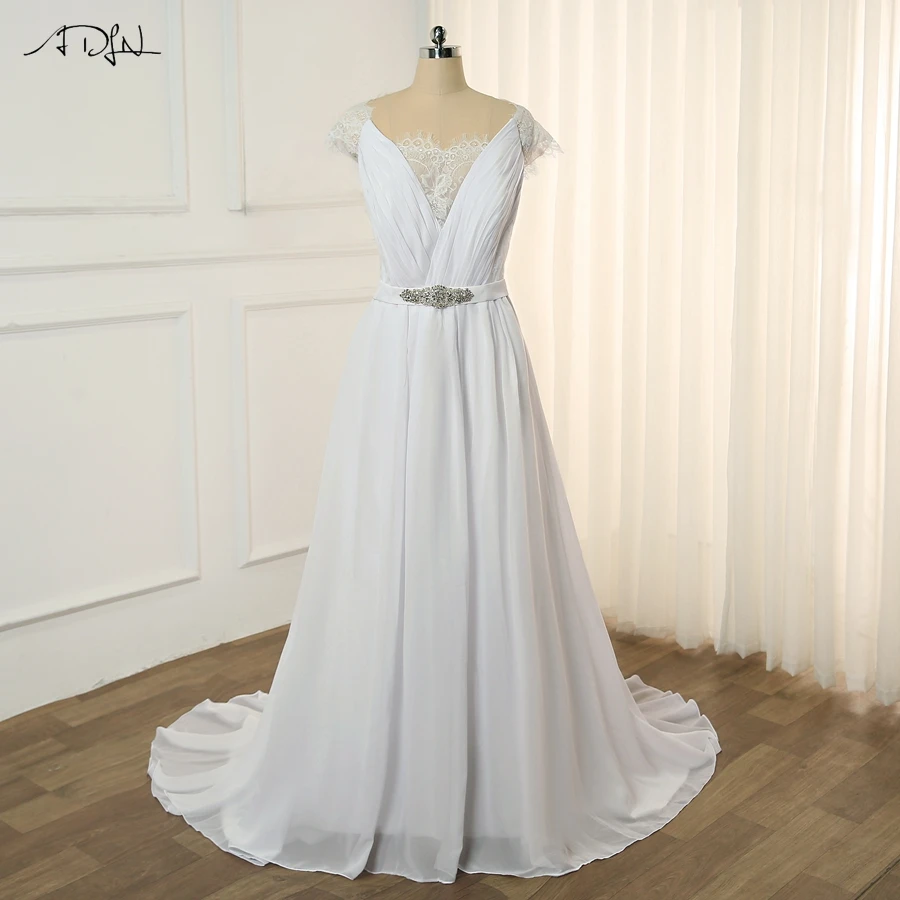 

Adln Custom Plus Size Wedding Dresses Lace Cap Sleeve Pleats Chiffon Beach Wedding Gown Bridal Gown Robe De Mariage