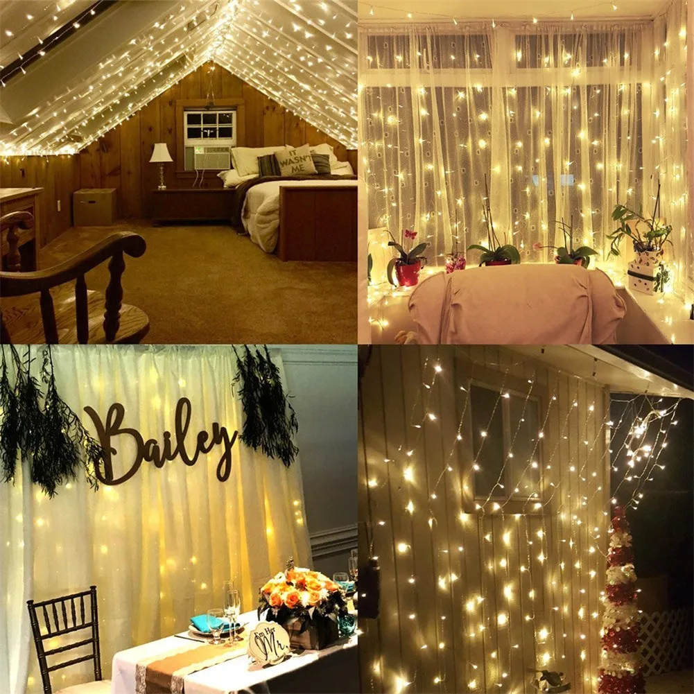 

Window Curtain Lights 300 LEDs Fairy String Light With Remote Control 8 Mode For Outdoor Wedding Party Holiday Decoration