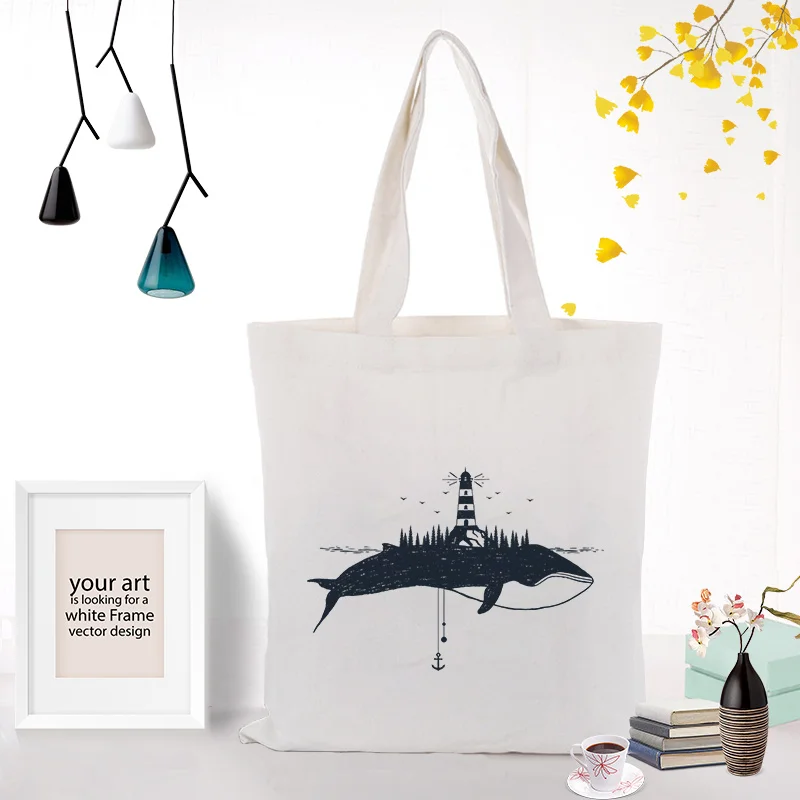 Сумка-тоут черная иллюстрация Холщовая Сумка для покупок текст DIY ежедневное использование пользовательский принт Логотип эко многоразовая утилизация