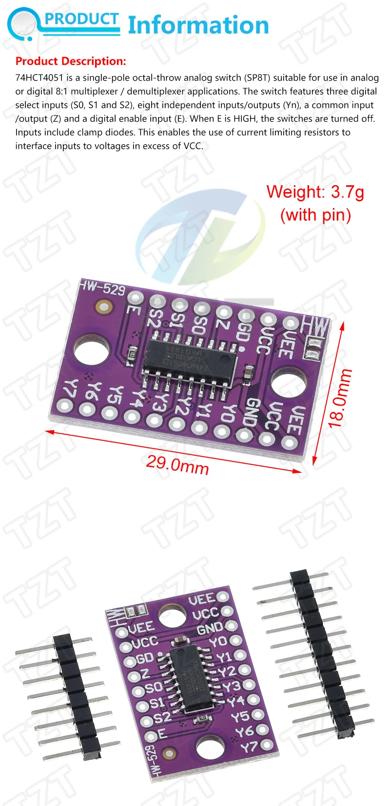 GREATZT 74HC4051 CD4051 einzelner 8-Kanal digital gesteuerter elektronischer Schalter Multiplexer für Arduino für Heimwerker – Detail 1