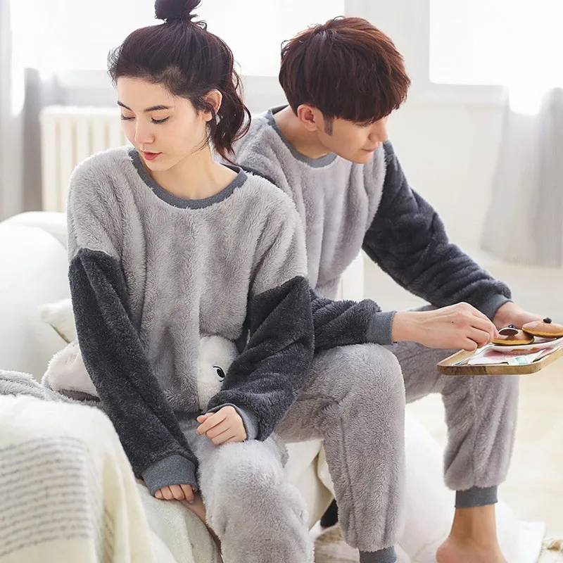 JRMISSLI Большие размеры для пар фланелевые пижамные комплекты для мужчин и женщин пижамы с героями мультфильмов Ночная Рубашка домашняя одежда для любовной пары