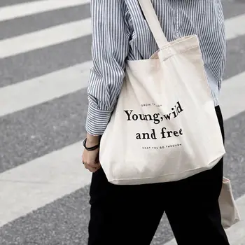 

Chic Korea Canvas Bag for Women INS Retro Style Letters Wild Solid Color Large Capacity Tote Shoulder Student School Bag Handbag