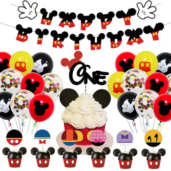

Original Mickey theme decoration birthday set Mickey Mouse pull the flag cake plug exhaust ball set baby party