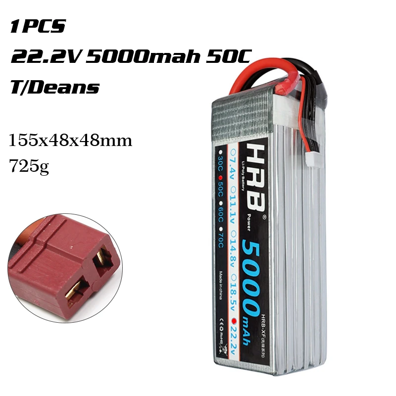 HRB 2S 3S 4S 5S 6S Lipo Батарея 1300 1500 мАч 2200 мАч 2700 мАч 5000 мАч 3300 6000 мА/ч, XT60 T EC5 EC2 7,4 V 11,1 V 14,8 V 22,2 V RC Запчасти - Цвет: 6S 5000mah 50C T