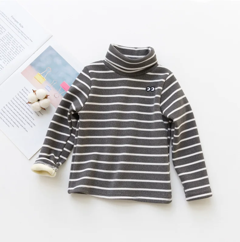stripe gray Коллекция года, футболка для девочек зимние детские рубашки топы с высоким воротником для детей, вельветовые рубашки для мальчиков теплая нижняя одежда для детей, школьные футболки - Цвет: stripe gray