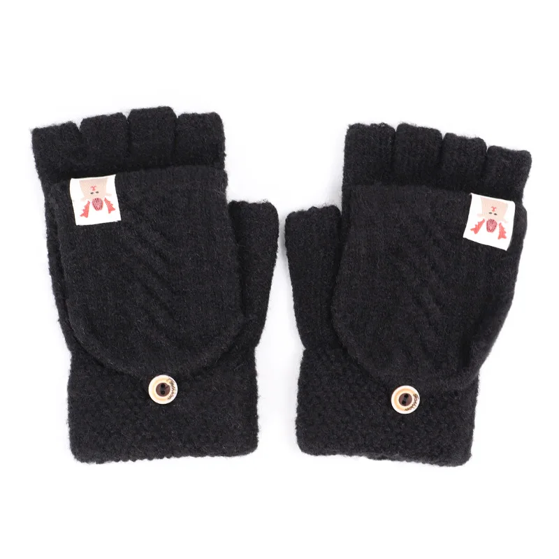 Guantes зимние перчатки женские зимние перчатки для девочек одноцветные перчатки из кроличьей шерсти мягкие теплые яркие цвета двойные женские перчатки - Цвет: Black
