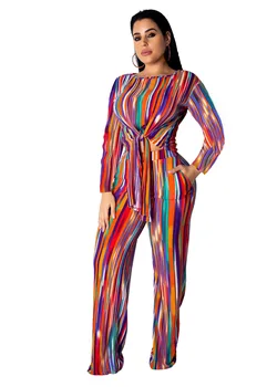 

Autumn Winter Women Two Piece Set Top and Pants Plus Size Tracksuit Sweatsuit Outfit Rainbow Print Bandage Active Outfits