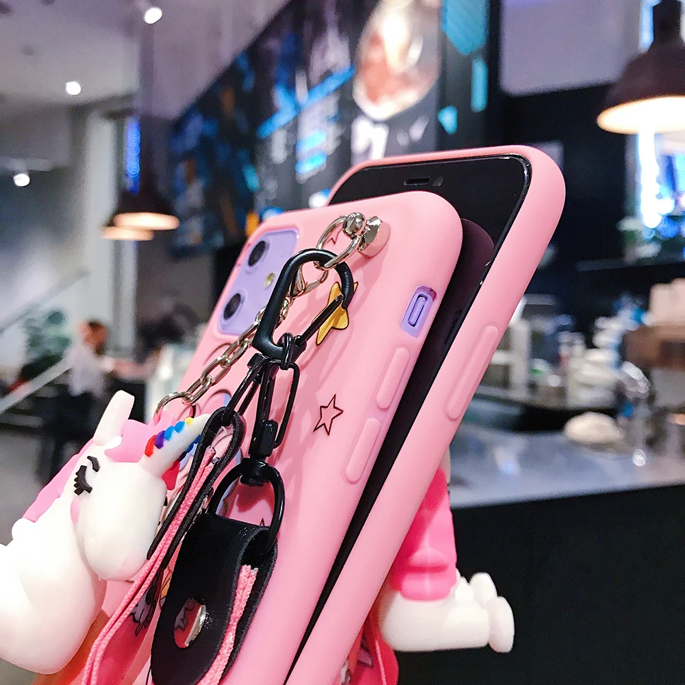 Единорог для iphone 11 чехол силиконовый чехол для телефона с ремешком для iphone 6 7 8TPU мягкий чехол для iphone X 11 XR мобильный телефон