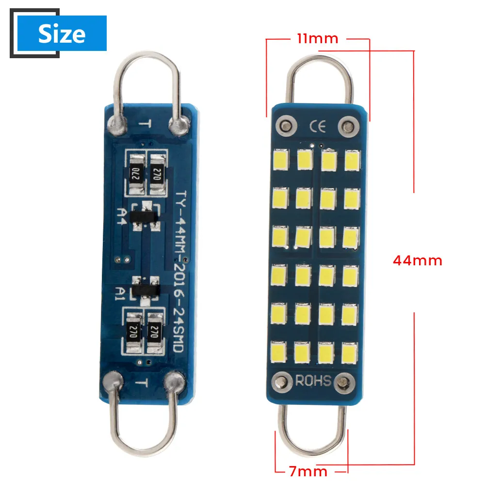 10X AC/DC 12 В 44 мм 24 SMD жесткая петля светодиодная гирлянда лампы C5W C10W 561 карго купол для чтения потолочный светильник на крышу 240LM белый