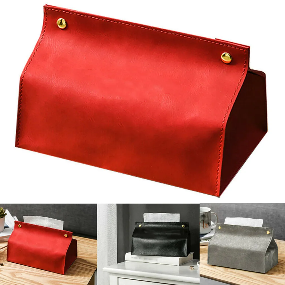 

PU Leather Facial Tissue Box Cover Rectangular Napkin Snap Closure Hold for Home Car DNJ998