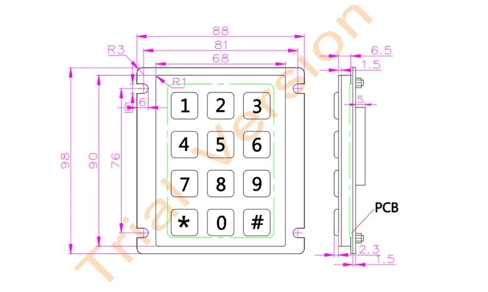 Teclado de Telefone Ip65 com 12 Teclas à Prova Dágua Industrial Matriz Teclado de Telefone de Metal Aço Inoxidável - Imagem 3
