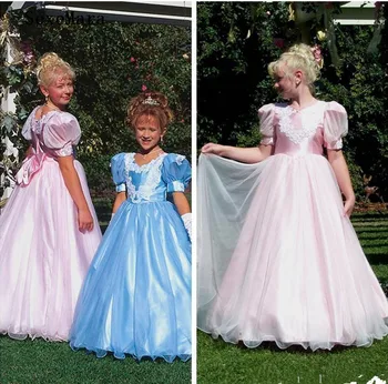 

Vintage A-Line Girls Clothes Kids Party Prom Gown with Bow Satin Tulle Flower Girl Dress for Wedding Pageant Gown Size 2-16Y