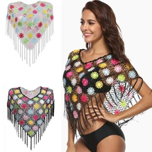 Модные женские туфли с цветочным рисунком, кисточками шаль Топы пляжные ажурные Bikini Cover Up Коктейльные Вечерние Пляжная накидка