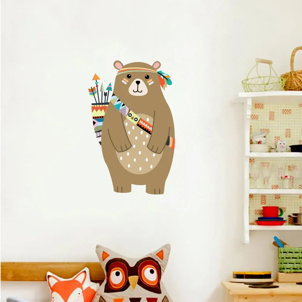 

Cartoon Indiana Style Hunting Bear Children's Room Background Wall Decoration Wallpaper Removable Home Sticker