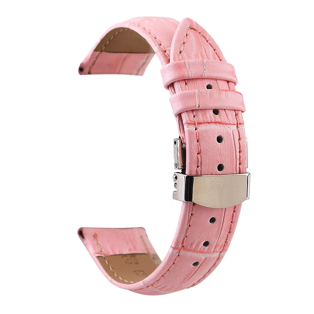 pink Для детей возрастом 12, 13, 14, 16, 17, 18, 19, 20, 21 22 24 мм Натуральная кожа ремешок для часов с застежкой бабочкой полосы зерно Кроко, браслет, ремешок для наручных часов - Цвет ремешка: pink