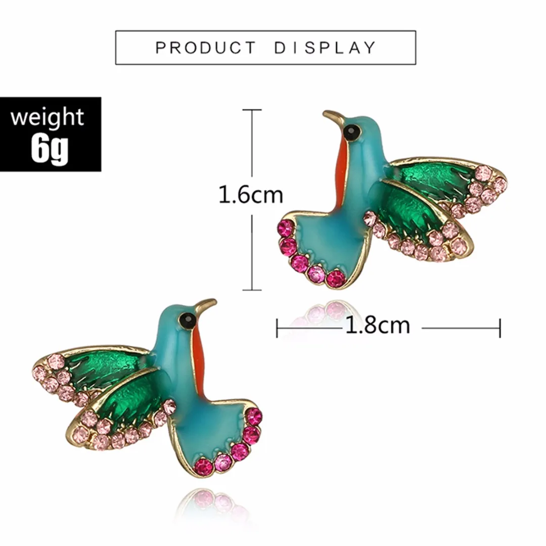 1 Pair Cute Animal Flying Bird Hummingbird Ear Stud Earrings for Women
