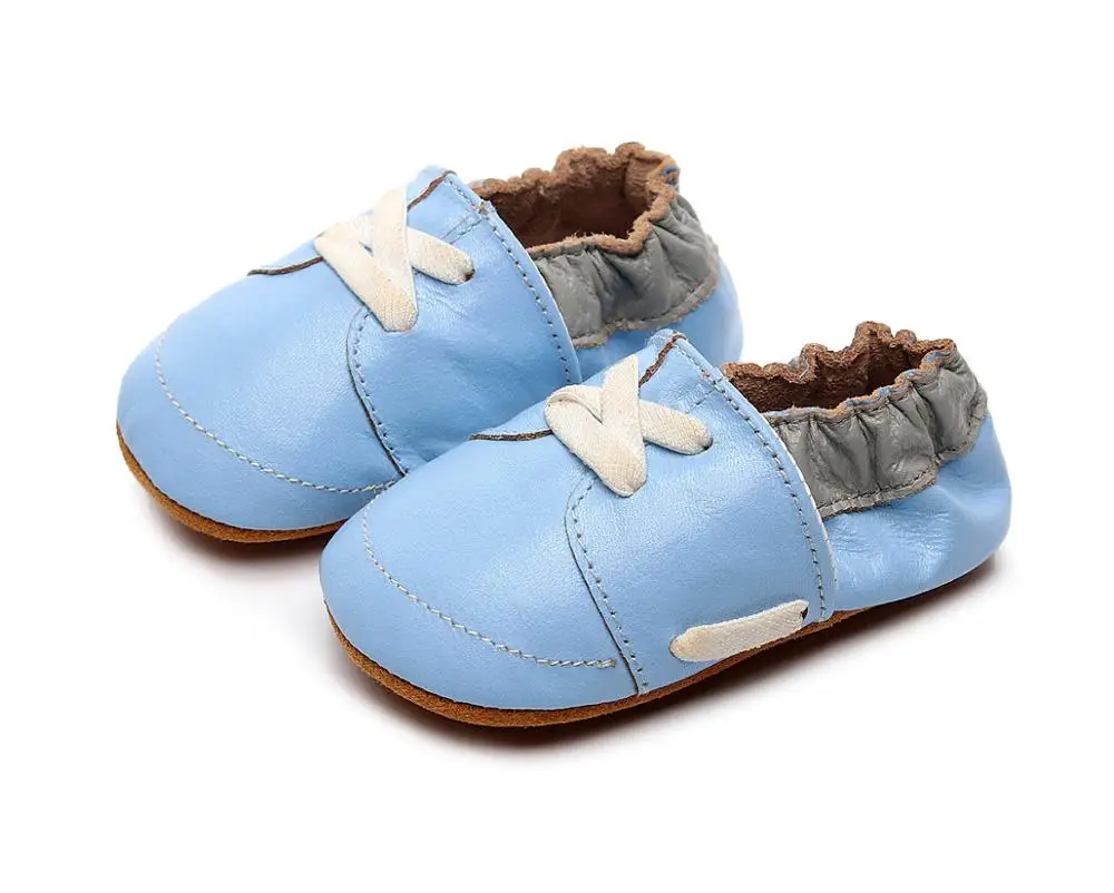 sky Blue Модная стильная детская обувь из натуральной кожи; мокасины для новорожденных мальчиков и девочек; Мягкая Обувь На Шнуровке; нескользящая обувь для малышей - Цвет: sky Blue