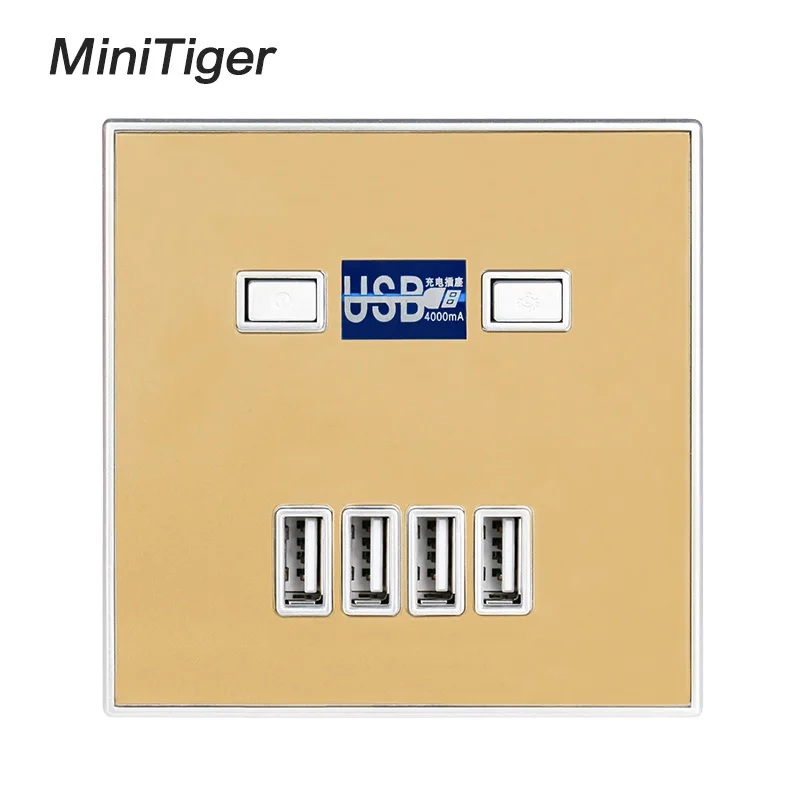 Minitiger 4-портовый розетка с USB настенное Зарядное устройство адаптер розетка стандарта евроcоюза Мощность выход Панель электрическое настенное зарядное устройство адаптер для зарядки - Тип: Gold Socket