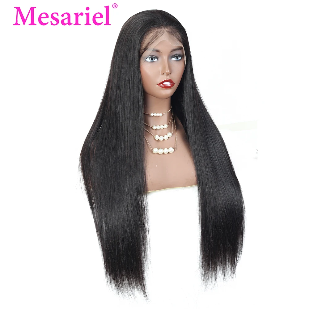 Mesariel 360 человеческие волосы на кружеве, парики для черных женщин, 150% Remy, перуанские прямые волосы на кружеве с детскими волосами