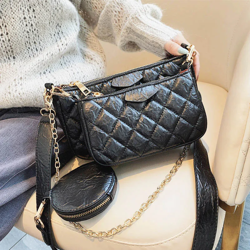 Сумка через плечо женская из 3 предметов Модный комплект сумка искусственной