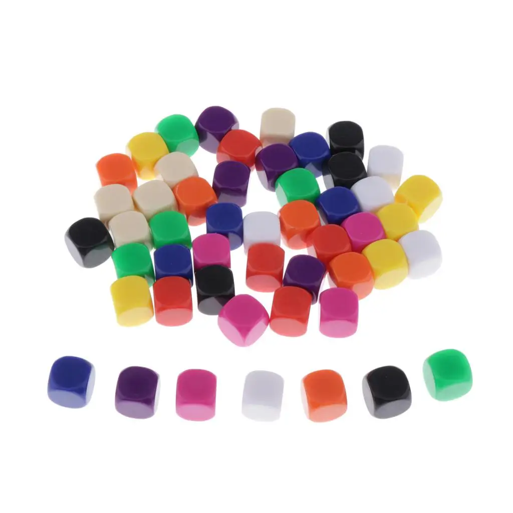50PCS 16mm BLANK 6 SIDED DICE for Wargames, Casualty Markers - Colorful