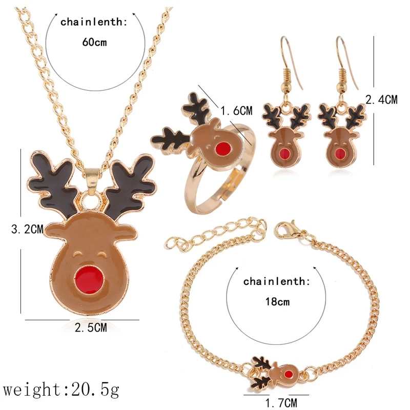 5pc Christmas Women Jewelry Set Santa Elk Bell Earrings Necklace Bracelet Decor Xmas Gift For Girl Women Wife Mother Girl Friend