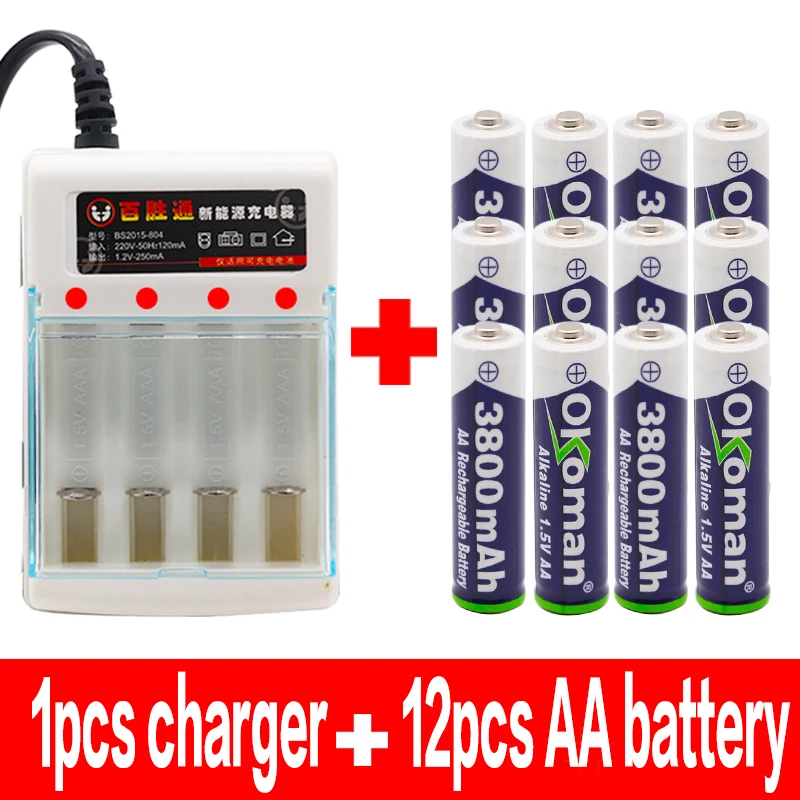 Белый Новая 1,5 V аккумуляторная батарея аа 3800mah щелочные батареи для часов игрушечный фонарик пульт дистанционного управления камера батарея+ зарядное устройство - Цвет: Белый