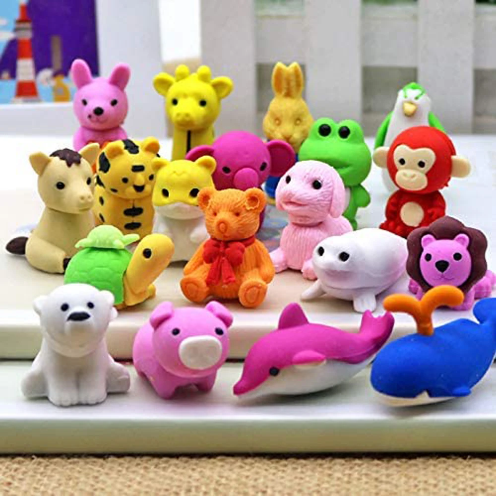 10 Pcs Random Animal Pencil Erasers Bulk Kids Japanese Come Apart Puzzle Eraser Toys For Party