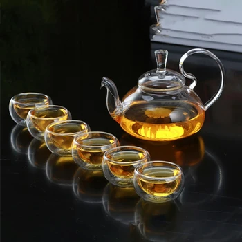 

800Ml Heat Resistant High Handle Flower Coffee Glass Tea Pot Blooming Glass Teapot with Strainer