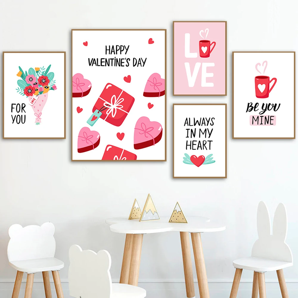 

Modern Pink Heart Love Canvas Interior Painting for Girl Bedroom Nordic Wall Art Poster Home Decoration Print Picture Decor