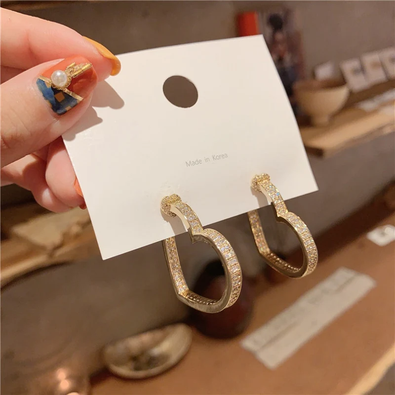 

MENGJIQIAO Korean New Sweet Crystal Heart Hoop Earrings For Women Elegant Luxury Boucle D'oreille Oorbellen Party Jewelry